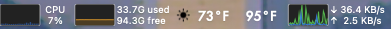 tstats status bar showing CPU, memory, temperature, and network speed in the macOS menu bar